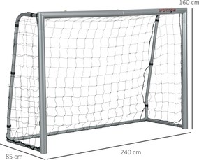 SPORTNOW Bramka piłkarska odporna na warunki atmosferyczne, stabilna konstrukcja metalowa, siatka odporna na rozdarcia, 160W x 240D x 85S cm, Szara
