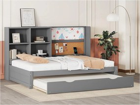 Łóżko kanapowe z łóżkiem wysuwanym - 90x200cm - z deską do rysowania i schowkami - Szary