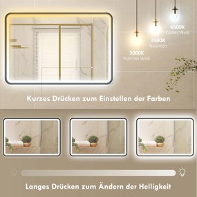 HOMCOM 90 x 60 cm lustro łazienkowe LED, światła, 3 kolory, ściemnialne, funkcja pamięci, poziomo i pionowo, czarne