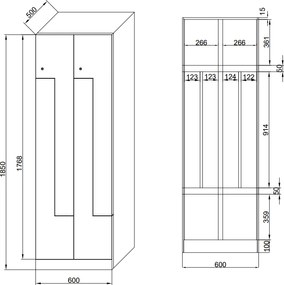Szafka ubraniowa S1 Z, 4-drzwiowa, 1850 x 600 x 500 mm, zamek cylindryczny, drzwi ciemnoszare