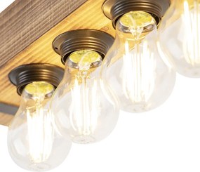 Inteligentna lampa sufitowa w stylu industrialnym z drewnem i stalą, w tym 4 żarówki WiFi A60 - Reena