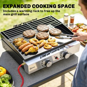 Outsunny Grill gazowy 5 kW przenośny stołowy z 2 palnikami, ceramiczną powłoką i rusztem podgrzewającym | Aosom PL