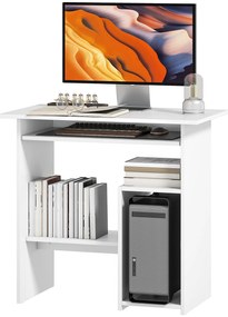 HOMCOM Biurko komputerowe, z półkami, Płyta wiórowa, Metal, 80 x 45 x 75 cm, Białe