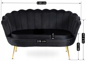 Sofa ZENDAYA Dwuosobowa Czarna Muszelka Glamour do Salonu