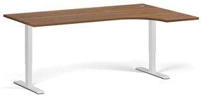 Narożne biurko z regulacją wysokości, 180x120 cm, 1 silnik, L/P, biała podstawa, orzech