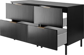 Szafka pod umywalkę, czarna, złoty uchwyt, 120 (2 x 60 cm) x 77 x 46 cm + blat, nogi czarne