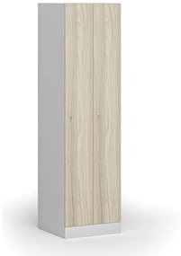 Szafka ubraniowa wąska, 2-drzwiowa, 1850 x 500 x 500 mm, zamek cylindryczny, drzwi laminowane, dąb naturalny