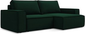 Narożnik prawostronny z funkcją spania - z tkaniny welwetowej - butelkowa zieleń - KIMO