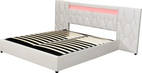 Łóżko z pojemnikiem 160x200 cm z weluru - z LED i gniazdem USB - Beżowe