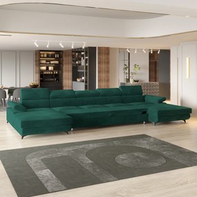 Masseno Narożnik VIVENTE z funkcją spania i pojemnikiem na pościel Narozniki U, Rozkładana sofa - Zielony, MONOLITH 37