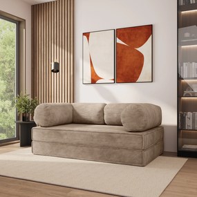 Masseno Sofa piankowa ALVIO z funkcją spania, Kanapa z pianki do salonu, Bezmontażowa, Tkanina sztruksowa – Beżowy POSO 02