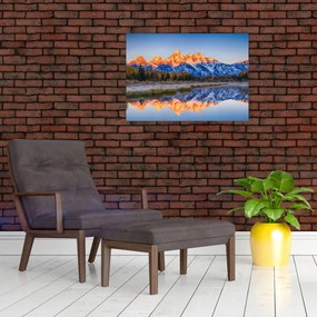 Obraz na szkle ośnieżonych szczytów górskich (70x50 cm)