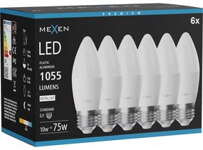 Mexen Nova 6x żarówka LED E27, C37, 10W, Neutralna - 4000K, 1055 lm - L102-E27-1040-01x06