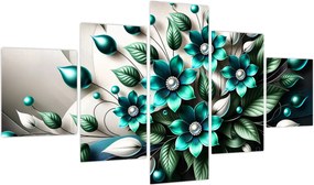Obraz - 3D turkusowe kwiaty (125x70 cm)