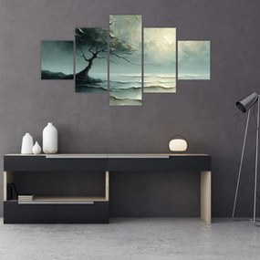 Obraz - Obraz olejny przedstawiający drzewo z oceanem (125x70 cm)