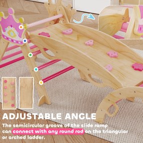 AIYAPLAY 8-in-1 konstrukcja wspinaczkowa do wnętrz dla dzieci, motyw księżniczki, zjeżdżalnia, rampa, łuk, drewno