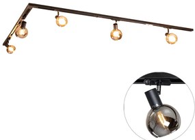 Nowoczesny system oświetlenia szynowego z 5 czarnymi reflektorami jednofazowymi - Iconic Lava