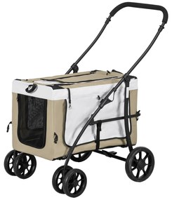 PawHut Wózek dla zwierząt domowych, składany, zdejmowany kosz, 81 x 58 x 97,5 cm, Czarny+Khaki+Biały
