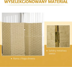HOMCOM Parawan 4-częściowy 160 x 170 cm, przegroda z włókna falistego do salonu, brązowy | Aosom PL