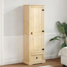 Szafa Corona z litego drewna sosnowego 55x38x170 cm, wykończenie wosk miodowy, duża pojemność, metalowe uchwyty, mocowanie ścienne