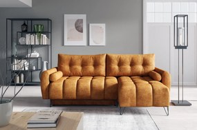 Narożnik tapicerowany LAVRE MINI 222x148 cm z funkcją spania z pojemnikiem pikowany nowoczesny