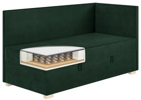 Ciemnozielone narożne łóżko dziecięce ze schowkiem i materacem 90x200 cm Flexi – Ghado