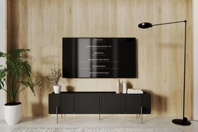 Szafka RTV Malmi 200 cm - czarny mat / złote nóżki