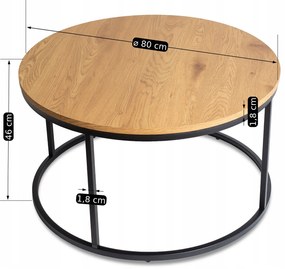 Stolik Kawowy LELLA MAX 80 cm Dąb Złoty/Czarny Nowoczesny Loft