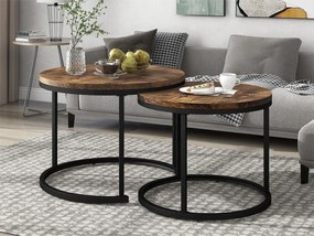 Zestaw 2 składanych stolików kawowych, okrągły stolik boczny z płyty MDF, okleina marmurowa, styl industrialny, brązowy