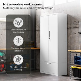 Szafa modułowa metalowa z półkami na cokole biała, 1600x900x400 mm: MEGAN