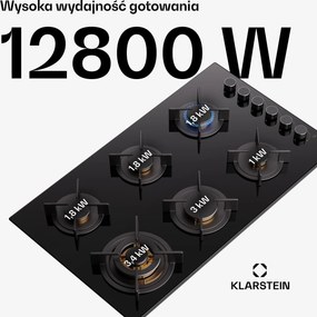 Klarstein Goldflame 90cm Płyta Gazowa 6 Palników Czarny