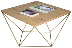 Druciany stolik kawowy dąb lancelot + złoty T9-A55