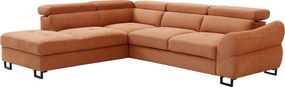 Kanapa narożna  lewostronna z teksturowanej  tkaniny w kolorze terakota VAVERDO
