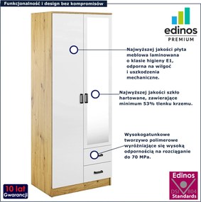 Skandynawska szafa z lustrem dąb artisan + biały L1-E91