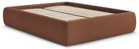 Pomarańczowe tapicerowane łóżko dwuosobowe bez zagłówka ze schowkiem i stelażem 180x200 cm Inera – Bobochic Paris