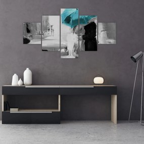 Obraz - Zakochana para z parasolem, niebieski (125x70 cm)