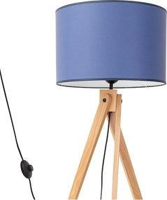 Lampa podłogowa nowoczesny Natt, tkanina/PVC/drewno - 1 źródło - L.77 x H.140 cm - granatowy/naturalne drewno
