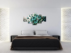 Obraz - 3D turkusowe kwiaty (125x70 cm)