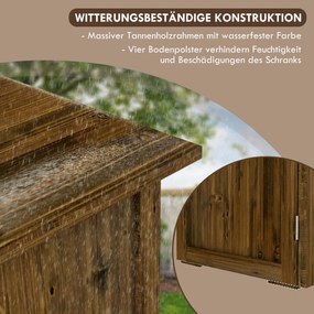 Outsunny Szafka na Narzędzia Ogrodowe z Podwójnymi Drzwiami, Zamknięcie Magnetyczne, Odporna na Warunki Pogodowe, Drewno Naturalne, 77S x 55G x 72W cm, Brązowy