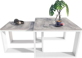 Kwadratowy Zestaw Stolików Kawowych Beton + Biały L7-B73