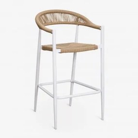 Taboret Wysoki Z Aluminium I Syntetycznego Rattanu Amatria Lodowata Biel & ↑75 Cm - Sklum