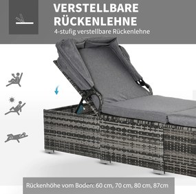 outsunny leżak wykonany z technorattanu z regulowanym baldachimem w kolorze szarym