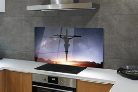 Szklany Panel Ukrzyżowany Jezus na tle Nieba