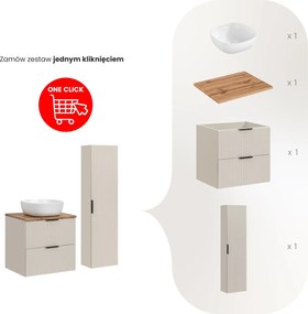 Zestaw łazienkowy Adel 92 kaszmir/dąb wotan - szafka 60 cm, umywalka nablatowa i regał