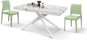 Stół drewniany, białe wykończenie i białe nogi, rozkładany 160x90- 240x90 - CARRARA