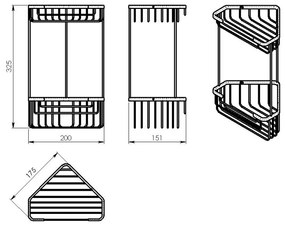 GEDY 2482 Dwupoziomowa półka narożna Smart 20 x32,5 x 15,1 cm, srebrna