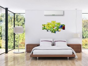 Obraz kwitnącej łąki, obraz olejny (125x70 cm)