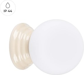 Lampa ścienna minimalistyczny Zori, ceramika szkliwiona/szkło - 1 źródło - L.12 x H.12 cm - beżowy