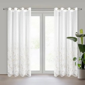 Firana gotowa marmurek złote przelotki biała szampańska 140x250 cm