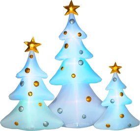 HOMCOM Zestaw 3 nadmuchiwanych choinek świątecznych, w tym wentylator, na zewnątrz i do wnętrz, z zestawem montażowym, Biały+Złoty